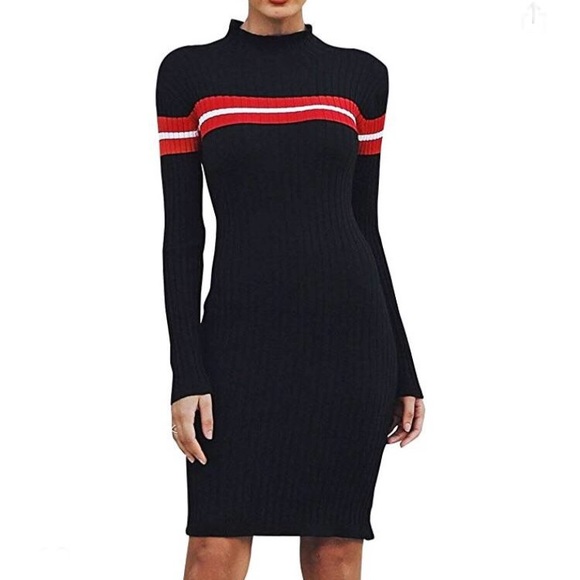 Dresses & Skirts - Striped Ribbed Sweater Bodycon Dress